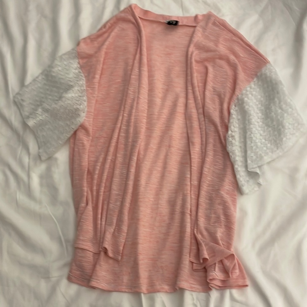 Pale pink lace sleeved cardigan